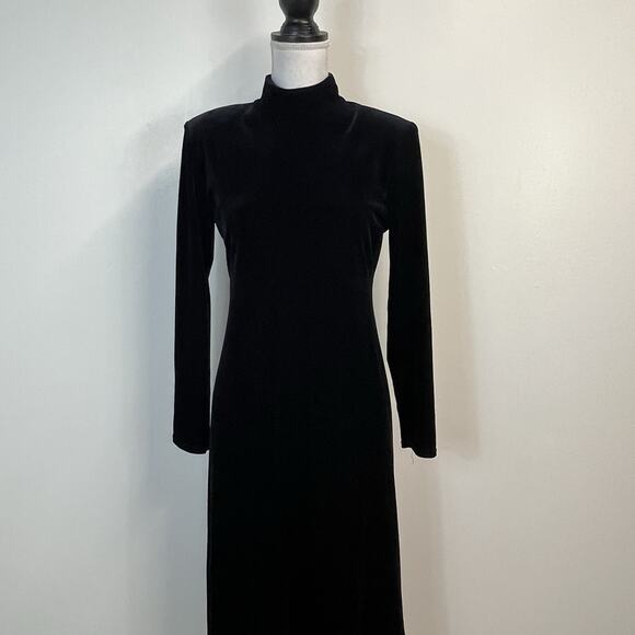 K.C. Spencer New York Dress Women's Petite Size 6 Black Velour Vintage Evening - Picture 2 of 8